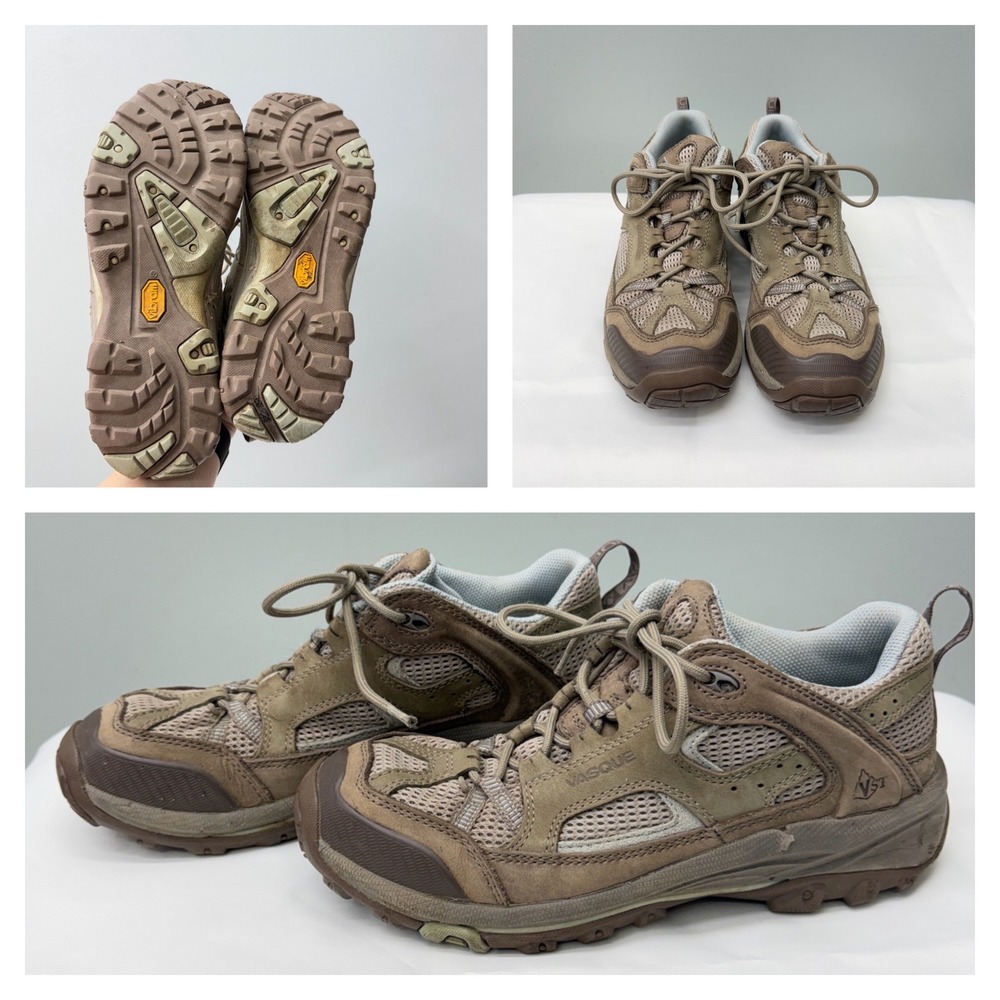 Vasque Breeze VST Hiking Shoes Womens 9 7081 Leather Tan Light Blue Vibram Low